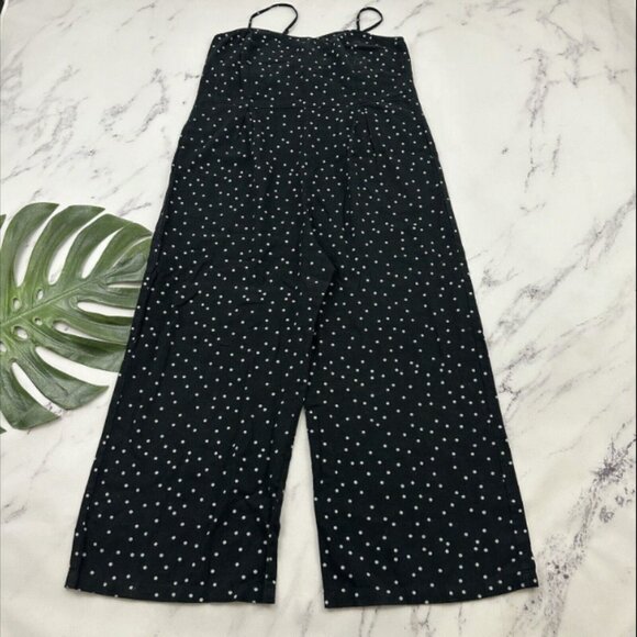 Accessories - Roxy Wide Leg Jumpsuit Size L Black White Polka Dot Flax Linen Blend Pockets